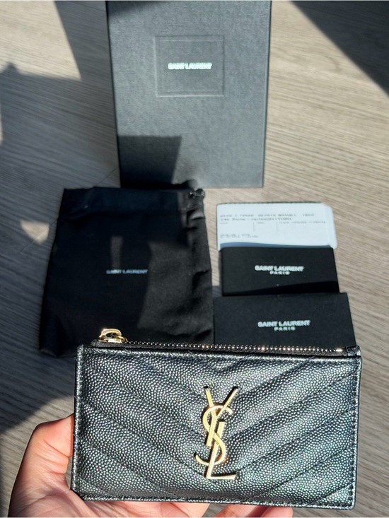 Saint Laurent Handbags - Saint Laurent Black Quilted Leather Card Holder with Gold YSL Logo